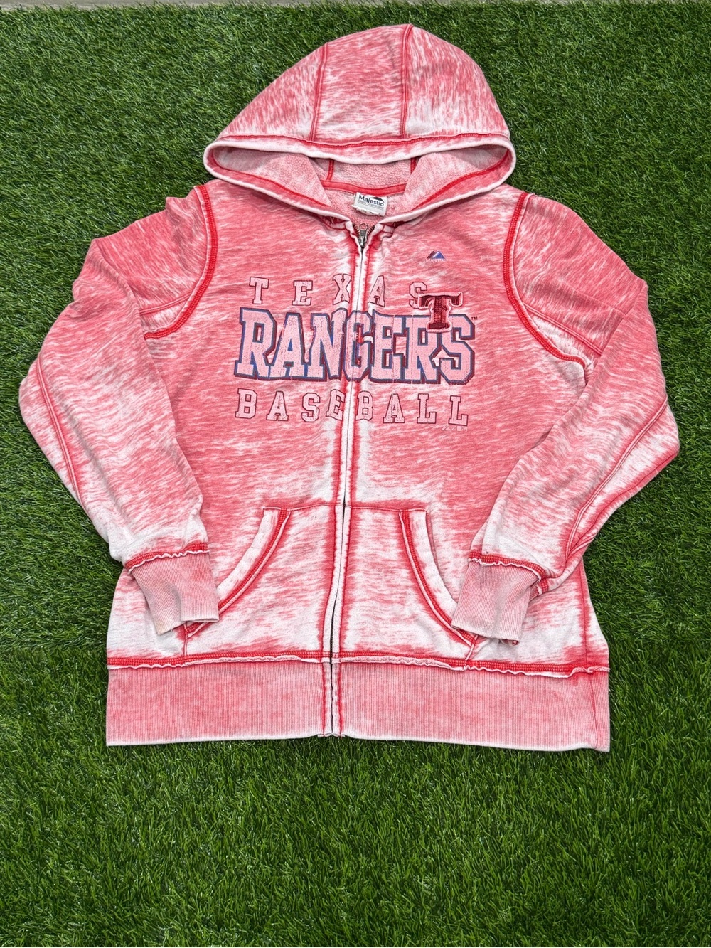 Majestic Texas Rangers MLB Baseball Full Zip Hoodie Jacket Red White Size L